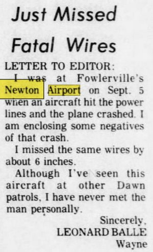Newton Airport (Newton Field) - Sep 22 1971 Article